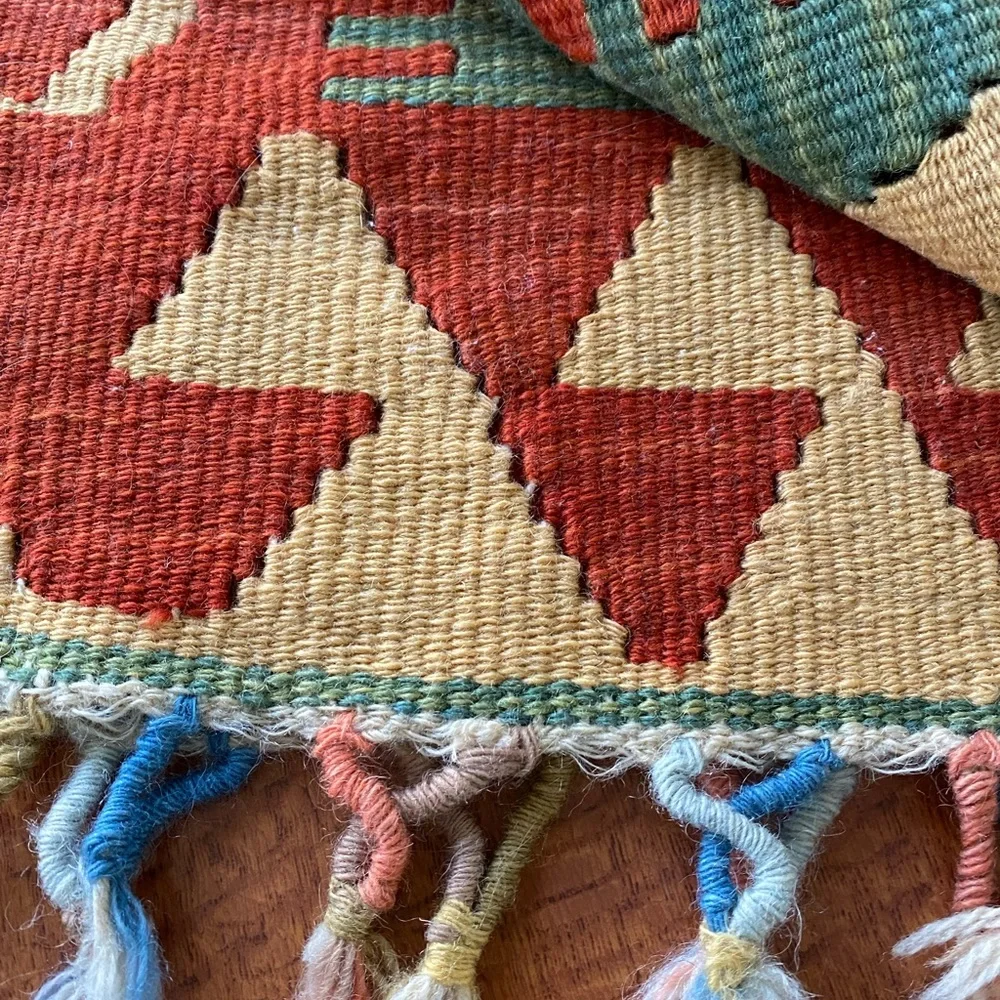 Vintage Bohemian Aztec Kilim Rug Wall Tapestry Accent Rug 50”X34”